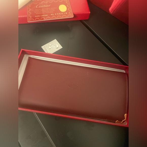 NEW Vintage Authentic Cartier Glasses Case Pouch Bordeaux Leather W Box & Bag